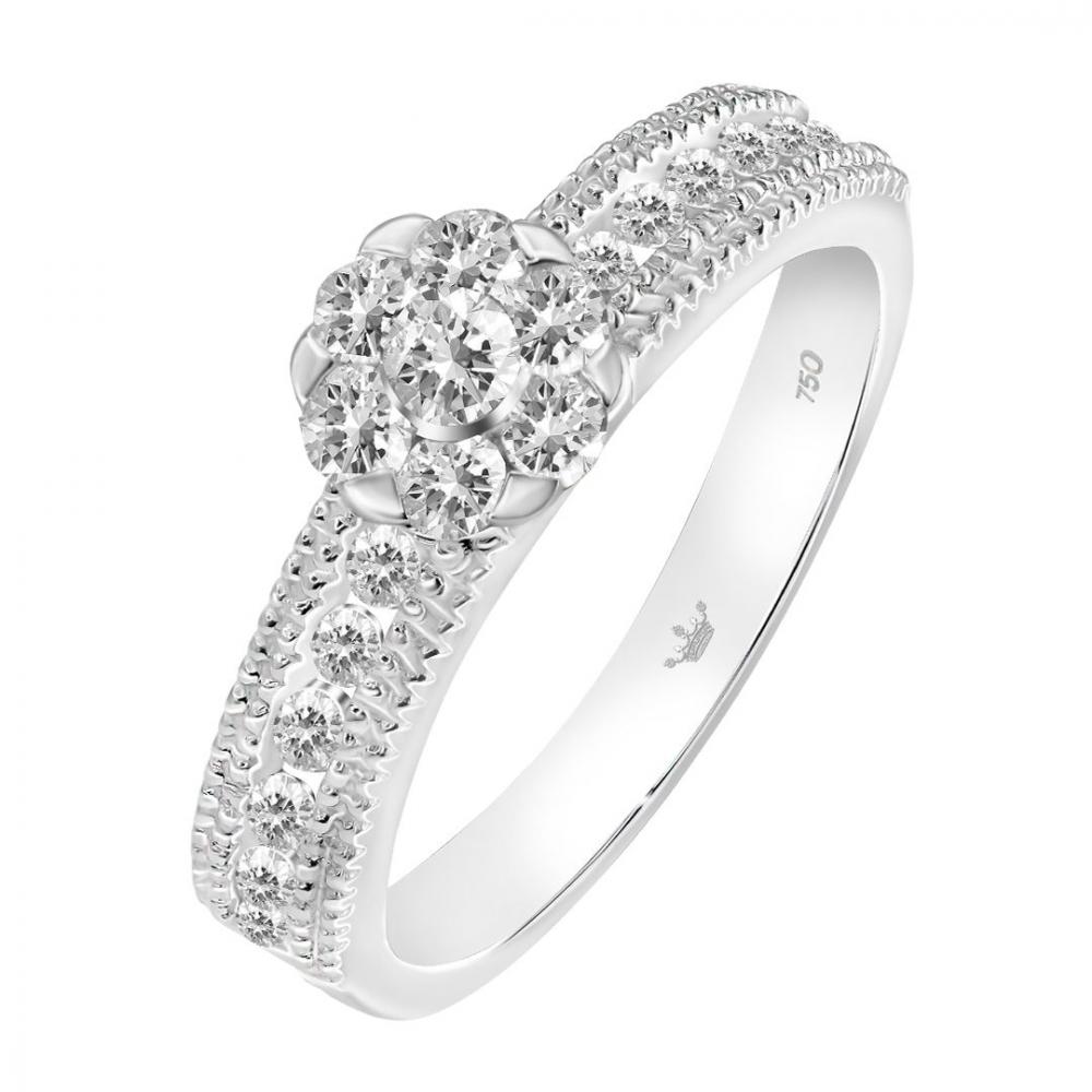 Round Coronet diamond ring in 18K white gold