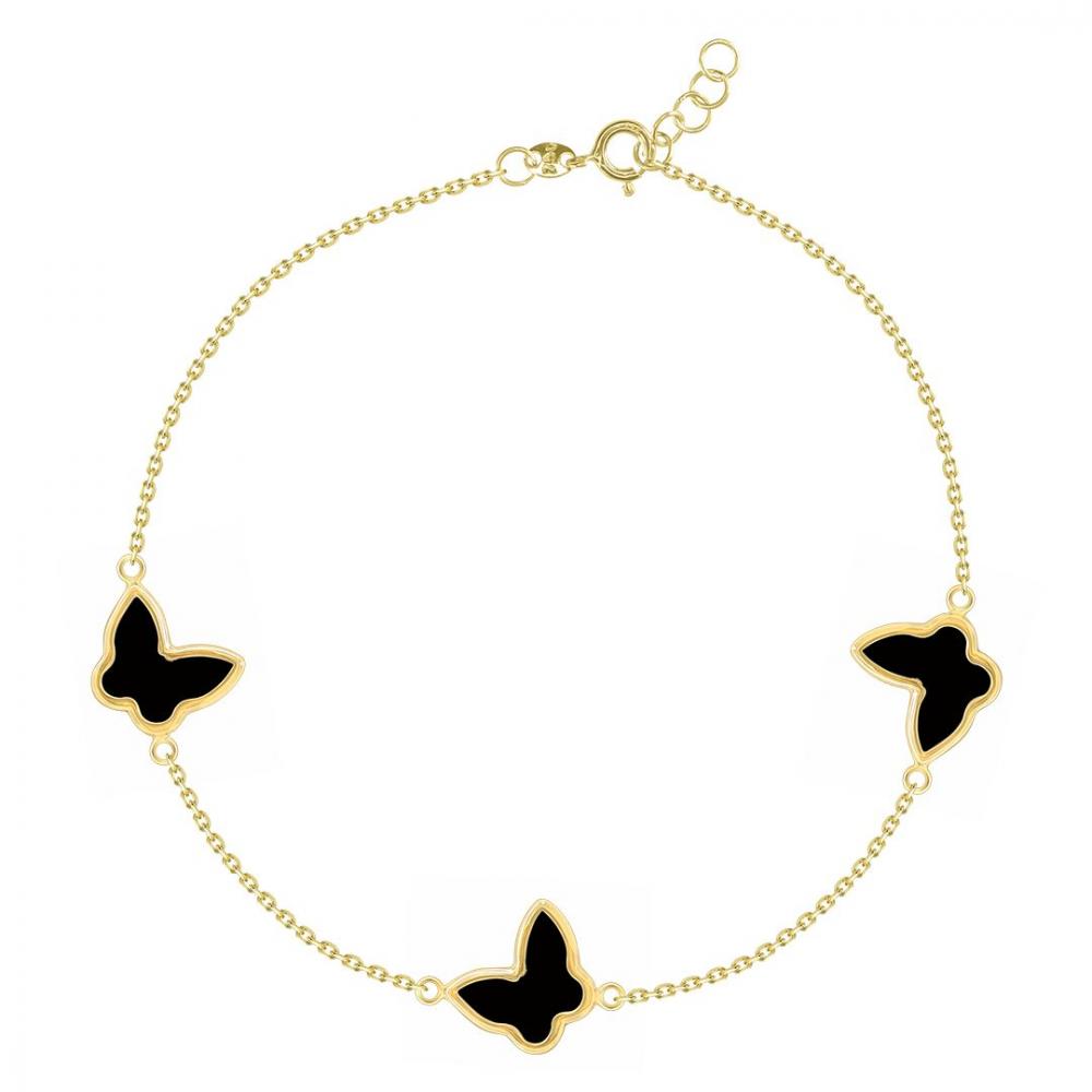 Black butterfly charm bracelet in 18K gold chain