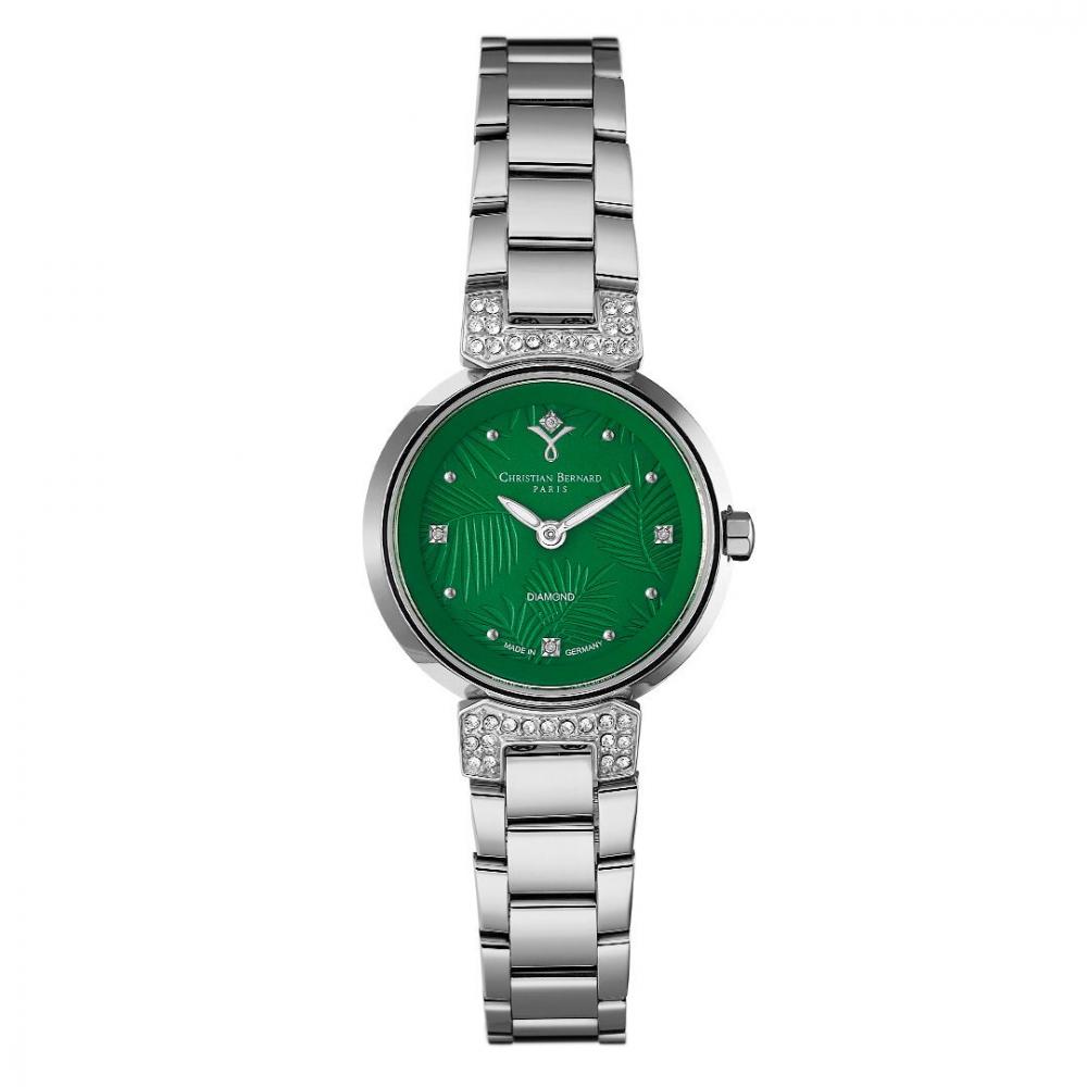 Christian Bernard Elegance green dial stainless steel diamond watch