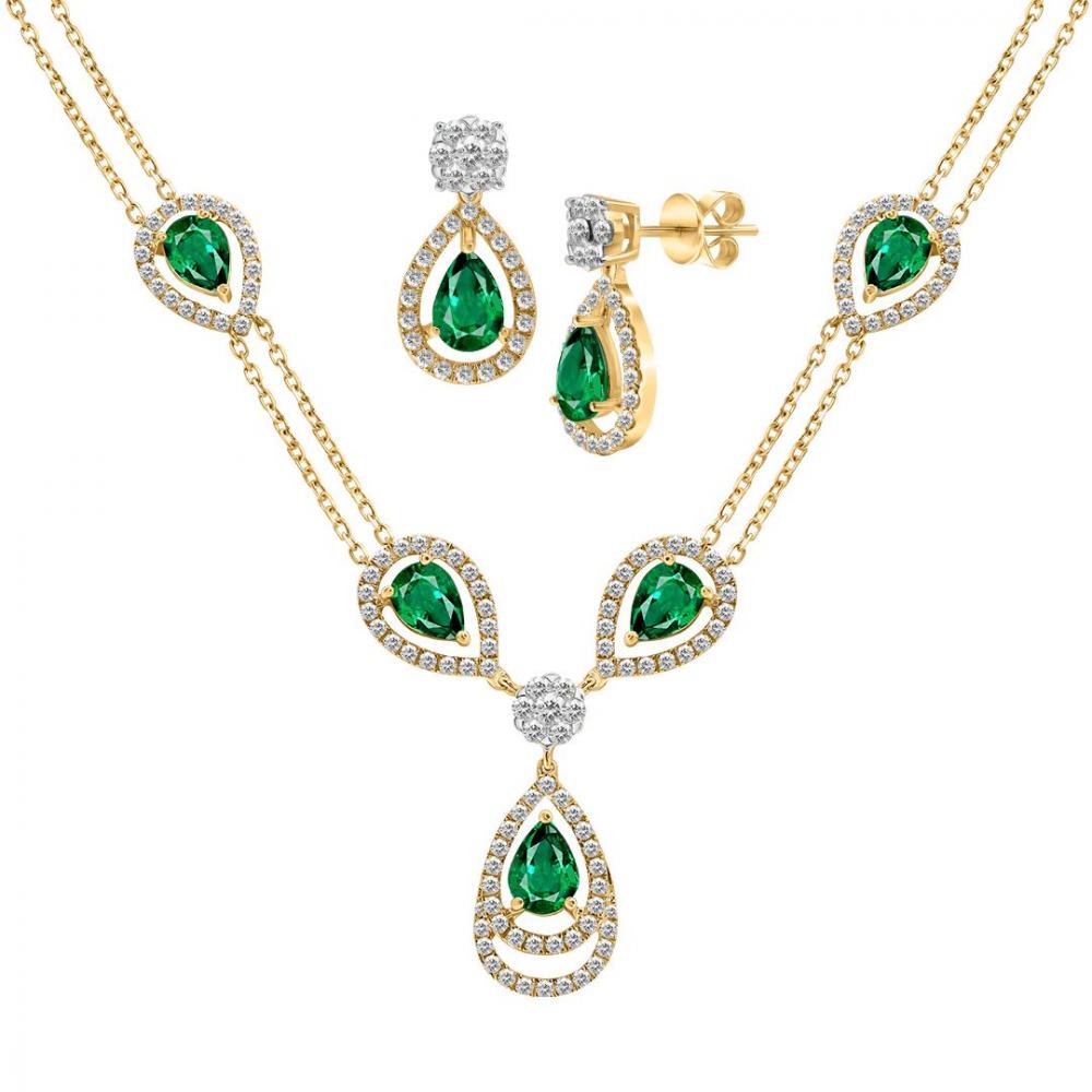 Emerald diamond water drop bridal necklace set in 18K gold