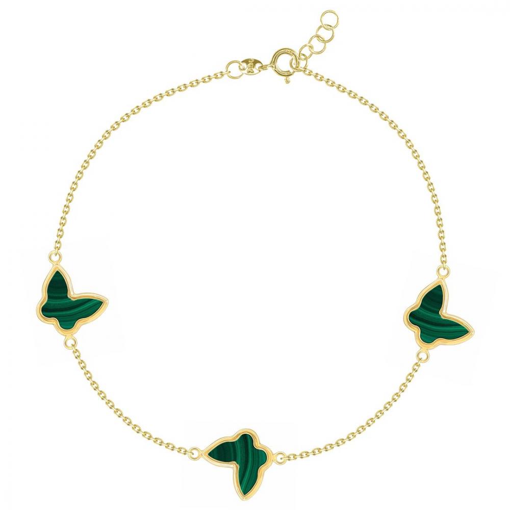 Green butterfly charm bracelet in 18K gold chain