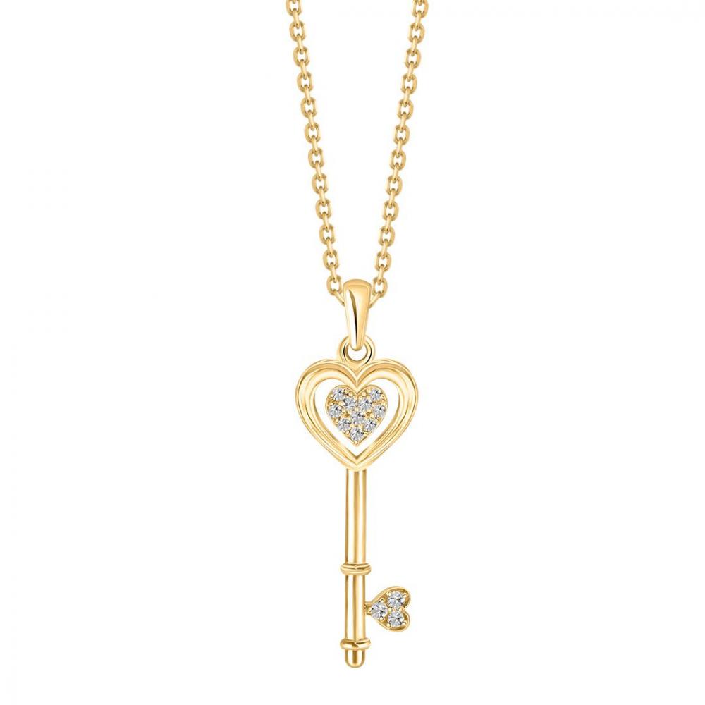 Heart and key diamond pendant in yellow gold