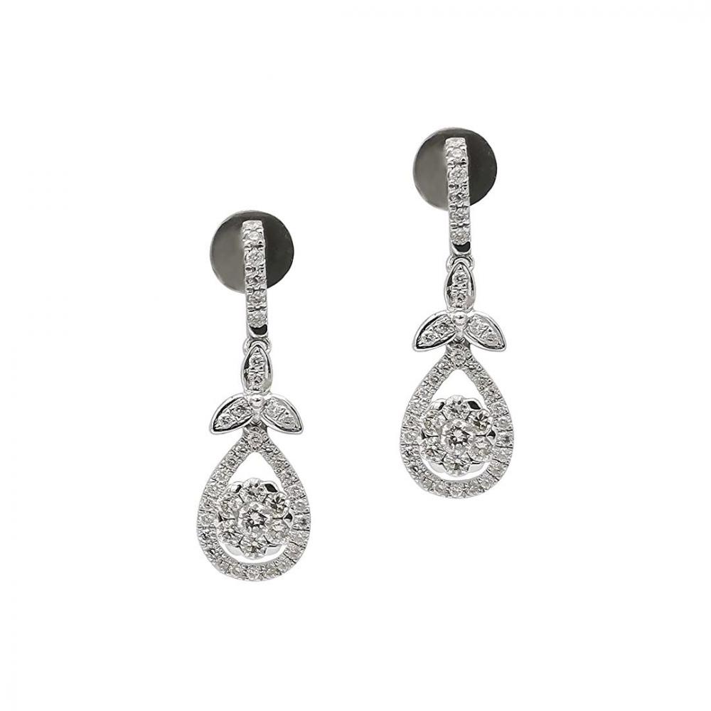 Long dangling Coronet diamond earrings in 18K white gold