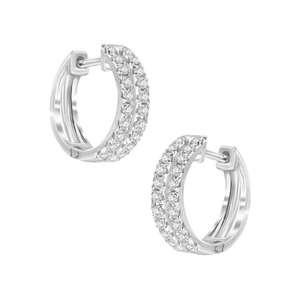 Small hoop diamond earrings in 18K white gold