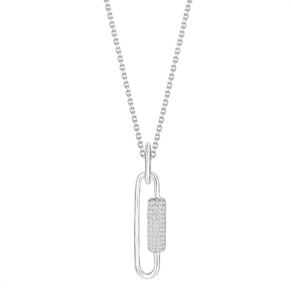 Paperclip-Style Diamond Link Pendant in 14K White Gold