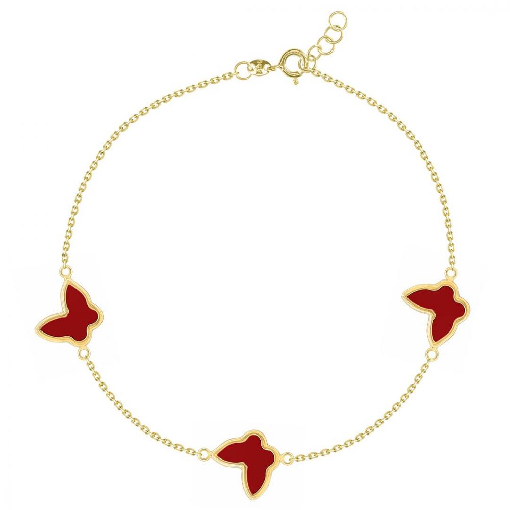 Red butterfly charm bracelet in 18K gold chain
