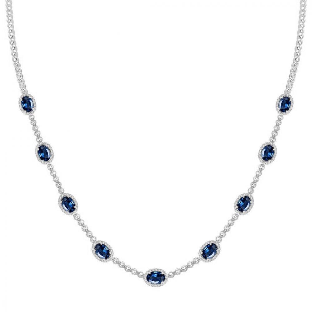 Sapphire and diamond necklace in white gold