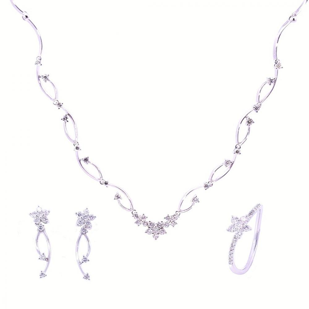 Twining diamond necklace set in 18K white gold