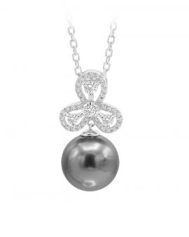 Silver Tahiti pearl and diamond pendant in 18K white gold - image 1
