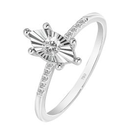 Leafy engagement ring with Solitaire illusion in 18K white gold -1
