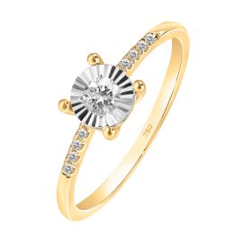 18K yellow gold round diamond Solitaire engagement ring with side stones - 1