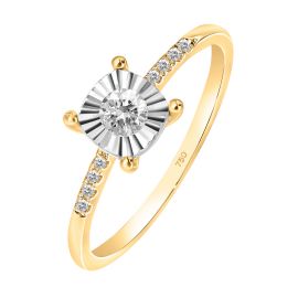 Solitaire illusion plate 18K yellow gold engagement ring with side stones  - 1
