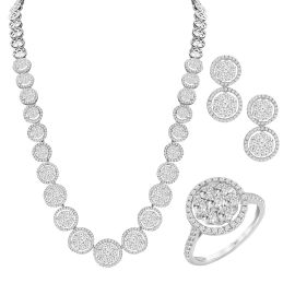 18K White Gold Coronet Cluster Diamond Necklace Set