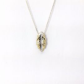 18K yellow and white gold leaf pendant - 1 
