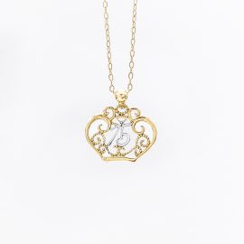 18K gold 75 engraved crown pendant - 1