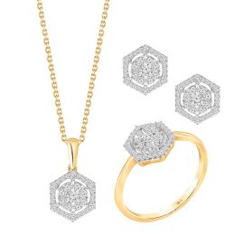 18K yellow gold hexagon shaped diamond pendant set