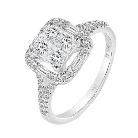 Princess cut diamond halo engagement ring in 18K white gold - 1