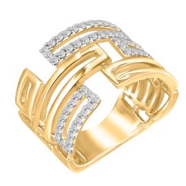 Diamond Mosaic Openwork Ring in 18K Yellow Gold quarter View