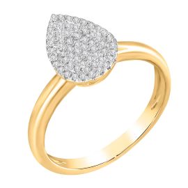 Pear-shaped diamond ring in 18K yellow gold with a pavé setting of 0.12 carats of brilliant-cut diamonds on a polished gold band