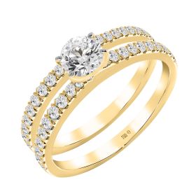 Round-Cut Solitaire Diamond Ring with Pavé Accents in 14K Yellow Gold