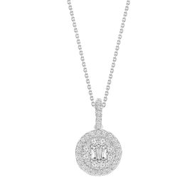 Circular Diamond Pendant with Baguette Core in 14K White Gold