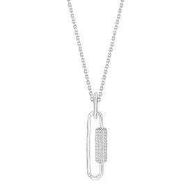 Paperclip-Style Diamond Link Pendant in 14K White Gold