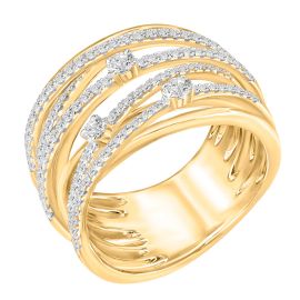 14K Yellow Gold Multi-Row Crossover Pavé Diamond Ring