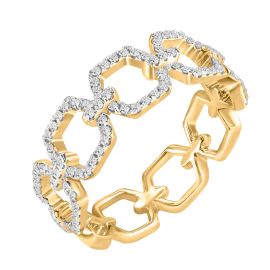 Diamond Interlinked Geometric Band Ring in Yellow Gold