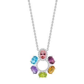 Golden Bloom Multi color Gemstone & Diamond Halo Pendant – Mother’s Day Special