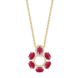 Golden Bloom Ruby & Diamond Halo Pendant – Mother’s Day Special