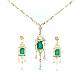 Emerald Diamond Necklace & Earrings Set_77375_77207