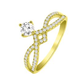 Princess ring with diamonds in 18K yellow gold 
