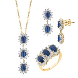 Sapphire  and Diamond Cluster Pendant Set in Yellow Gold