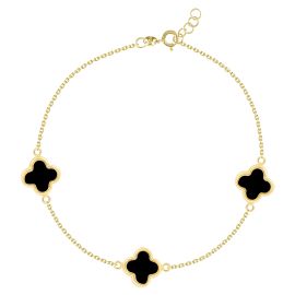 Black Four Leaf Clover 18K Gold Chain Bracelet 