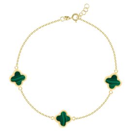 Green Four Leaf Clover 18K Gold Chain Bracelet 