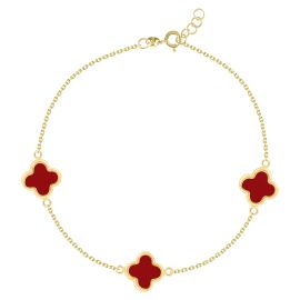 Red Four Leaf Clover 18K Gold Chain Bracelet