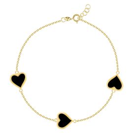 Black Heart 18K Gold Chain Bracelet 