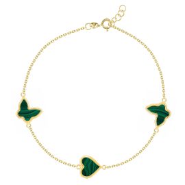 Green Heart & Butterfly 18K Gold Chain (1.52 g) Bracelet 