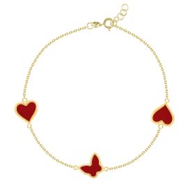 Red Heart & Butterfly 18K Gold Chain Bracelet 