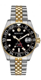 Bentley Sea God Warriors GMT Automatic Watch – Black Dial,  Black Ceramic Bezel, Gold Two-Tone Stainless Steel -BL2335-15MTBI