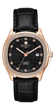 Bentley Industrial Ultimate Diamond Automatic Watch Rose Gold Case with Black Dial & Leather Strap