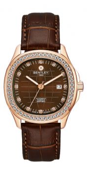 Bentley Industrial Ultimate Diamond Automatic Watch Rose Gold  case with Brown Dial & Brown Leather Strap
