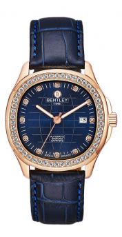  Bentley Industrial Ultimate Diamond Automatic Watch Rose Gold case with Blue Dial & Blue Leather Strap