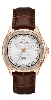 Bentley Industrial Ultimate Diamond Automatic Watch Rose Gold case with White Dial & Brown Leather Strap