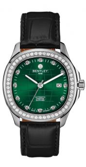 Bentley Industrial Ultimate Diamond Automatic Watch Stainless Steel with Dark Green Dial & Black Leather Strap
