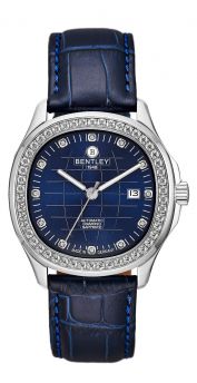 Bentley Industrial Ultimate Diamond Automatic Watch Stainless Steel with Blue Dial & Blue Leather Strap