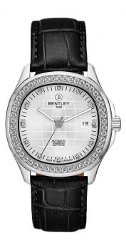 Bentley Industrial Ultimate Diamond Automatic Watch Stainless Steel with White Dial & Black Leather Strap