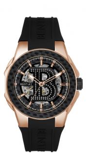 Bentley Chief Heritage Icons Diamond Automatic Watch Black Dial Black Rubber Strap with Rose gold tone case