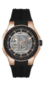 Bentley Chief Heritage Icons Diamond Automatic Watch Silver Dial Black Rubber Strap with Rose Gold tone case