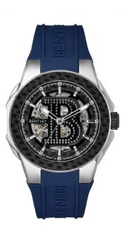Bentley Chief Heritage Icons Diamond Automatic Watch Black Dial Blue Rubber Strap with Stainless steel case